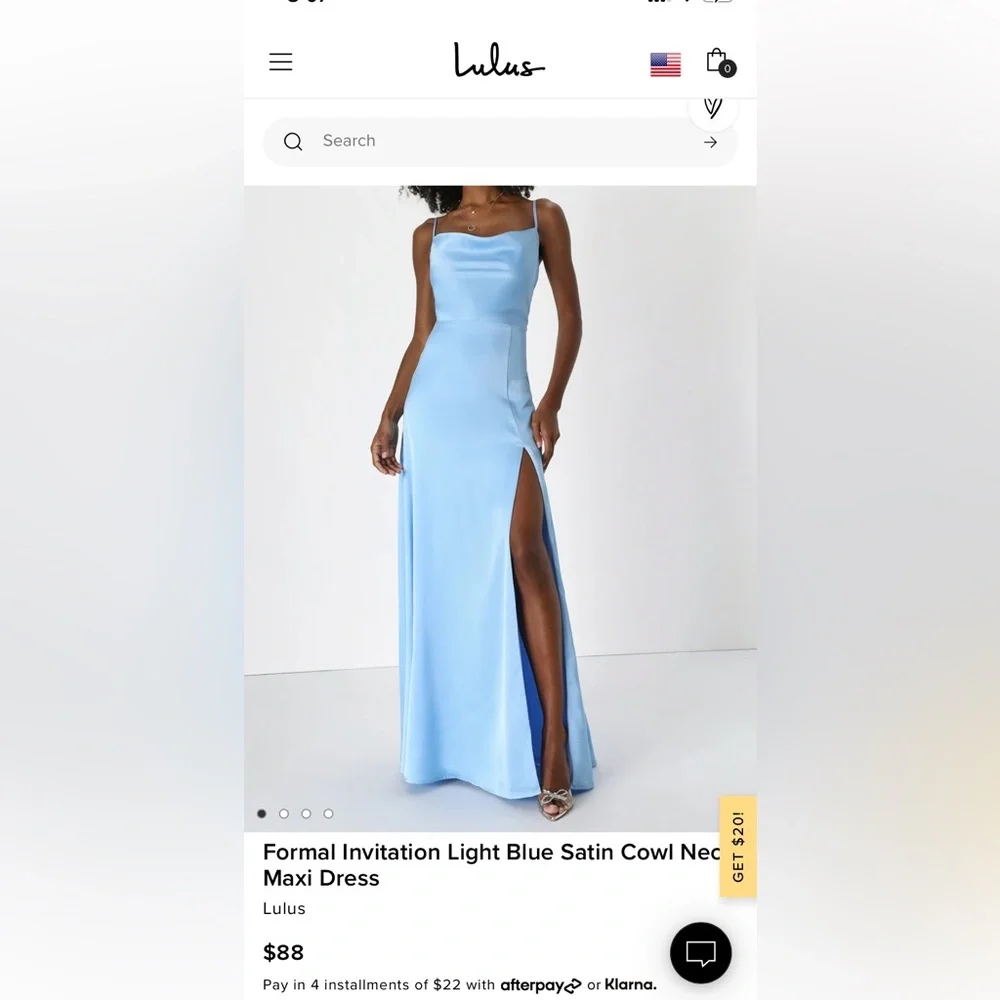 Lulus Formal Invitation Light Blue Satin Cowl Neck Maxi Dress in Size XS, M - Picture 2 of 7